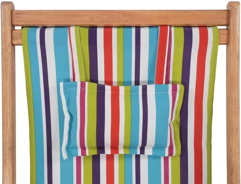 vidaXL Multicolor Wooden Frame Fabric Beach Chair, Reclining and Foldable for Garden, Patio, Balcony, and Camping, Weather Resistant with Adjustability Feature
