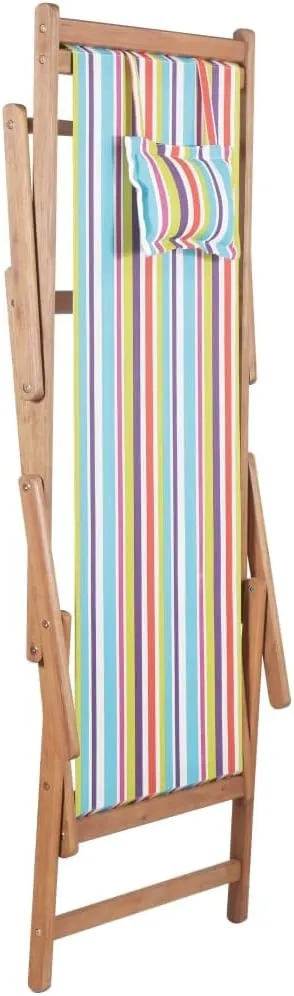 vidaXL Multicolor Wooden Frame Fabric Beach Chair, Reclining and Foldable for Garden, Patio, Balcony, and Camping, Weather Resistant with Adjustability Feature