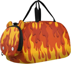 VIGTRO Abstract Geometric Fire Kids Overnight Travel Duffel Bag Sport Gym Bag for Boys Girls with Shoe Compartment, Carry On Weekender Luggage Bag for Dance Swim Yoga