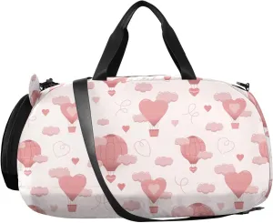 VIGTRO Air Balloons Pink Colors Hearts Kids Overnight Travel Duffel Bag Sport Gym Bag for Boys Girls with Shoe Compartment, Carry On Weekender Luggage Bag for Dance Swim Yoga