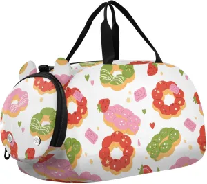 VIGTRO Asian Food Mochi Donuts Kids Overnight Travel Duffel Bag Sport Gym Bag for Boys Girls with Shoe Compartment, Carry On Weekender Luggage Bag for Dance Swim Yoga