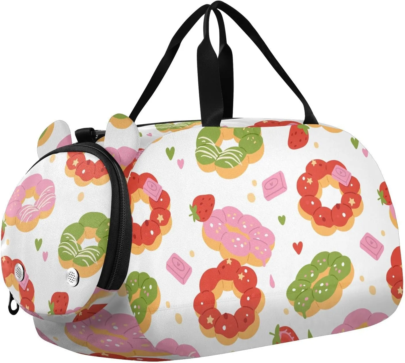 VIGTRO Asian Food Mochi Donuts Kids Overnight Travel Duffel Bag Sport Gym Bag for Boys Girls with Shoe Compartment, Carry On Weekender Luggage Bag for Dance Swim Yoga