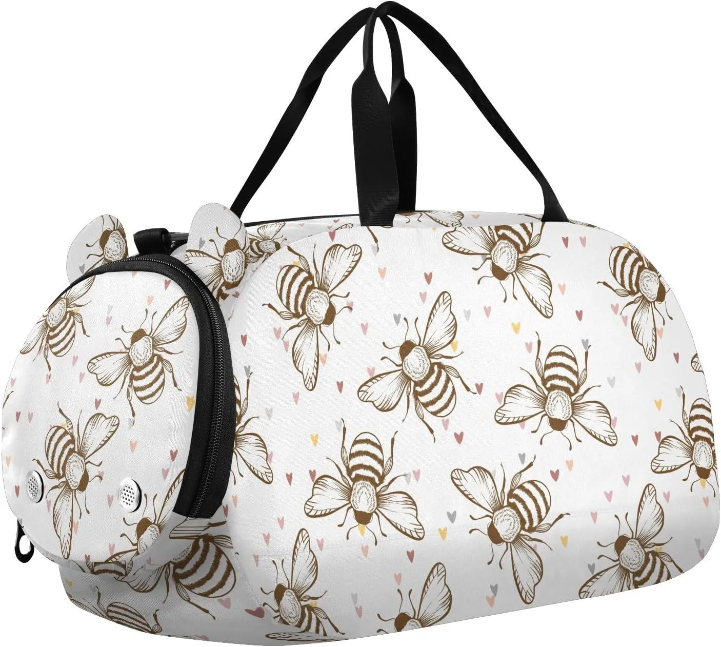 VIGTRO Bees Floral Background Kids Overnight Travel Duffel Bag Sport Gym Bag for Boys Girls with Shoe Compartment, Carry On Weekender Luggage Bag for Dance Swim Yoga