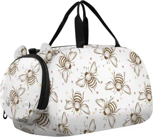 VIGTRO Bees Floral Background Kids Overnight Travel Duffel Bag Sport Gym Bag for Boys Girls with Shoe Compartment, Carry On Weekender Luggage Bag for Dance Swim Yoga