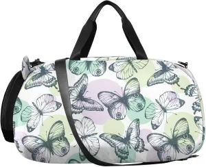 VIGTRO Butterflies Color Kids Overnight Travel Duffel Bag Sport Gym Bag for Boys Girls with Shoe Compartment, Circles Background Carry On Weekender Luggage Bag for Dance Swim Yoga