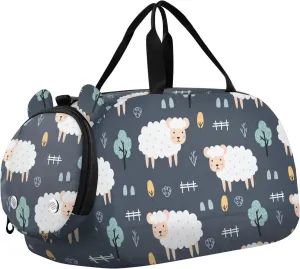 VIGTRO Cartoon Animal Sheep Forest Kids Overnight Travel Duffel Bag Sport Gym Bag for Boys Girls with Shoe Compartment, Carry On Weekender Luggage Bag for Dance Swim Yoga