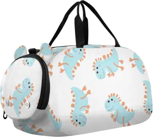 VIGTRO Cartoon Pattern with Dinosaur Kids Overnight Travel Duffel Bag Sport Gym Bag for Boys Girls with Shoe Compartment, Carry On Weekender Luggage Bag for Dance Swim Yoga