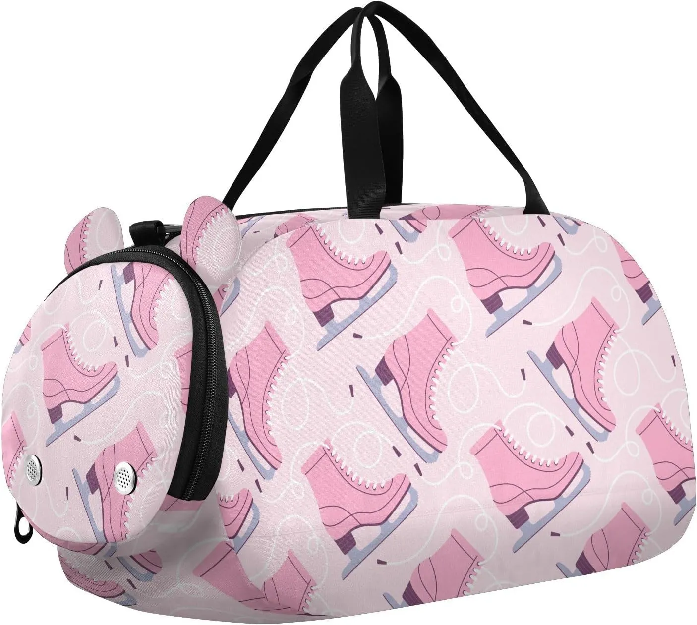 VIGTRO Cartoon Pink Skates White Laces Kids Overnight Travel Duffel Bag Sport Gym Bag for Boys Girls with Shoe Compartment, Carry On Weekender Luggage Bag for Dance Swim Yoga