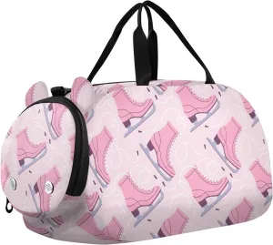 VIGTRO Cartoon Pink Skates White Laces Kids Overnight Travel Duffel Bag Sport Gym Bag for Boys Girls with Shoe Compartment, Carry On Weekender Luggage Bag for Dance Swim Yoga