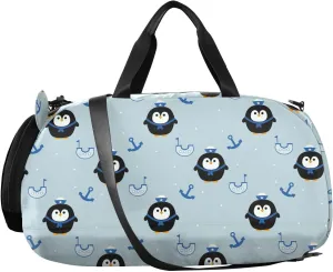 VIGTRO Cartoons Penguin Ship Anchor Kids Overnight Travel Duffel Bag Sport Gym Bag for Boys Girls with Shoe Compartment, Carry On Weekender Luggage Bag for Dance Swim Yoga