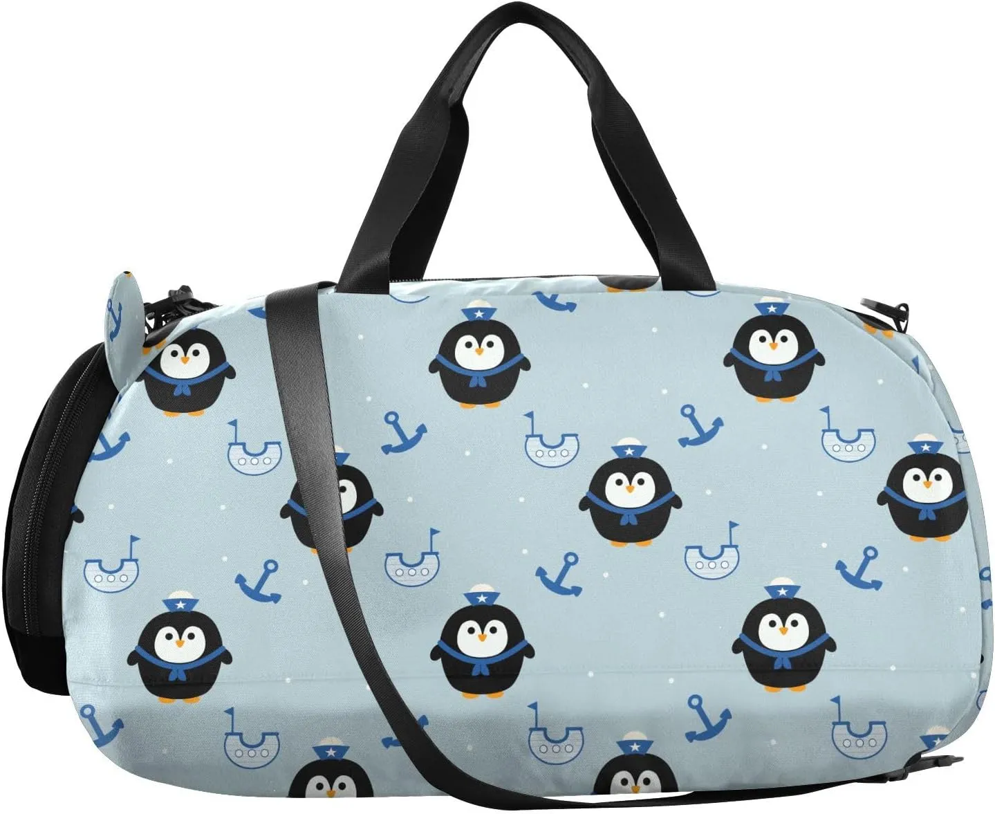 VIGTRO Cartoons Penguin Ship Anchor Kids Overnight Travel Duffel Bag Sport Gym Bag for Boys Girls with Shoe Compartment, Carry On Weekender Luggage Bag for Dance Swim Yoga
