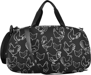 VIGTRO Chicken Eggs Chalk Pattern Kids Overnight Travel Duffel Bag Sport Gym Bag for Boys Girls with Shoe Compartment, Carry On Weekender Luggage Bag for Dance Swim Yoga