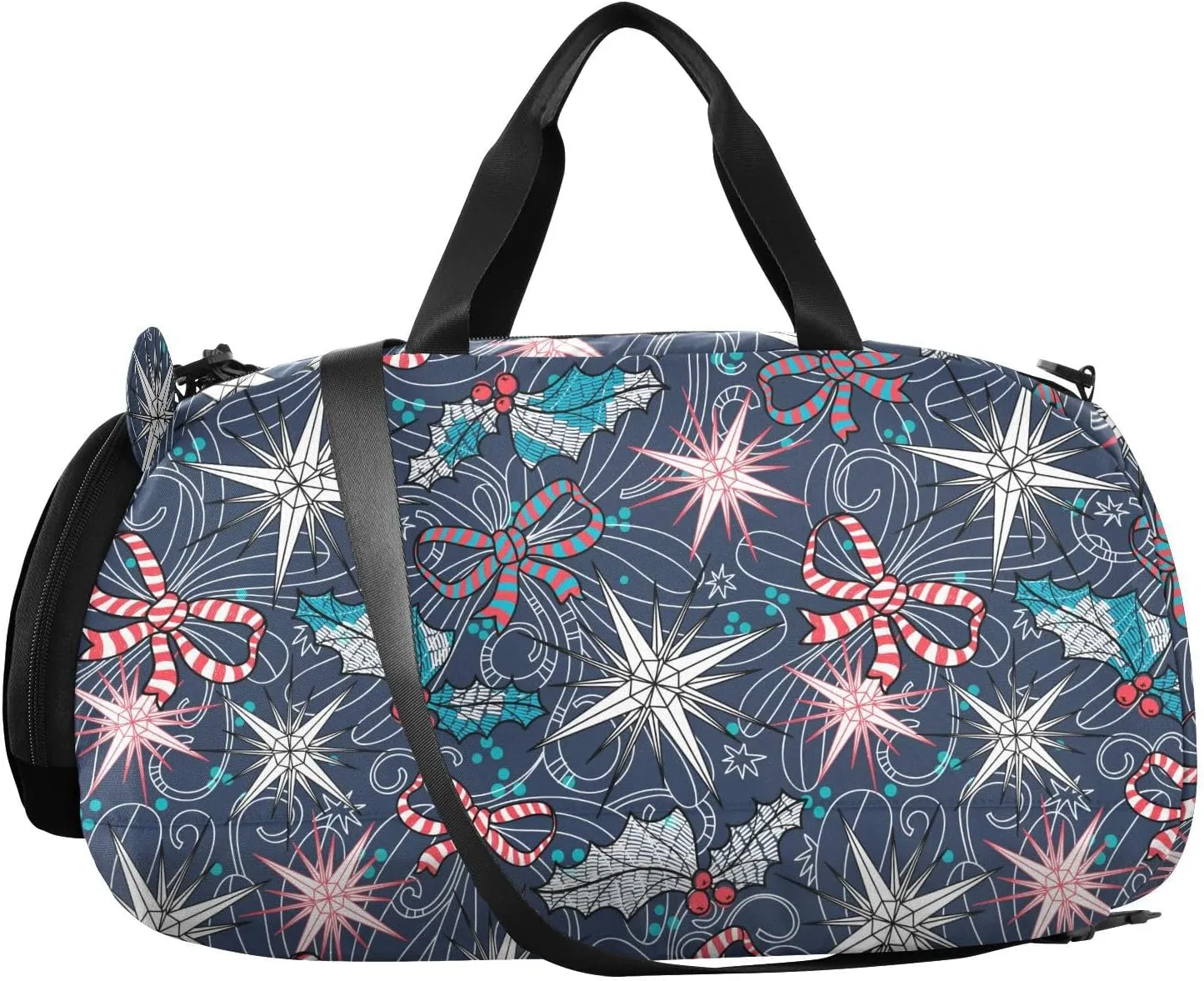 VIGTRO Christmas Stars Bows Pattern Kids Overnight Travel Duffel Bag Sport Gym Bag for Boys Girls with Shoe Compartment, Carry On Weekender Luggage Bag for Dance Swim Yoga