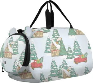 VIGTRO Christmas Village Trees Car Kids Overnight Travel Duffel Bag Sport Gym Bag for Boys Girls with Shoe Compartment, Carry On Weekender Luggage Bag for Dance Swim Yoga