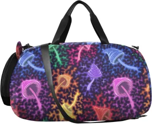 VIGTRO Color Magic Mushrooms Boys Girls Sports Travel Duffel Bags with Shoes Compartment, Fantasy Weekender Overnight Gym Bag for Swimming, Dancing, Outing