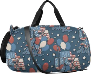 VIGTRO Colorful Vintage Usa Balloon Kids Overnight Travel Duffel Bag Sport Gym Bag for Boys Girls with Shoe Compartment, 4th July Carry On Weekender Luggage Bag for Dance Swim Yoga