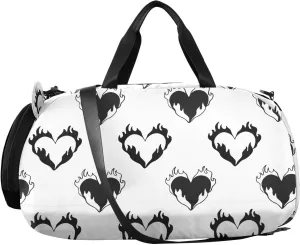 VIGTRO Cool Heart Fire Kids Overnight Travel Duffel Bag Sport Gym Bag for Boys Girls with Shoe Compartment, Carry On Weekender Luggage Bag for Dance Swim Yoga