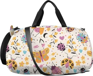 VIGTRO Cute Bugs Beetles Moth Insects Kids Overnight Travel Duffel Bag Sport Gym Bag for Boys Girls with Shoe Compartment, Carry On Weekender Luggage Bag for Dance Swim Yoga