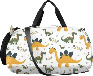 VIGTRO Cute Funny Dinosaur Roar Kids Overnight Travel Duffel Bag Sport Gym Bag for Boys Girls with Shoe Compartment, Carry On Weekender Luggage Bag for Dance Swim Yoga
