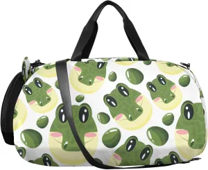 VIGTRO Cute Green Crocodile and Eggs Kids Overnight Travel Duffel Bag Sport Gym Bag for Boys Girls with Shoe Compartment, Carry On Weekender Luggage Bag for Dance Swim Yoga