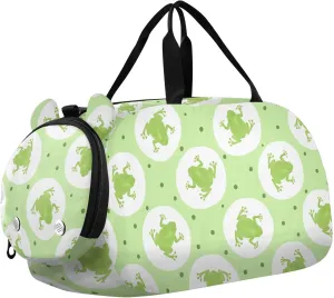 VIGTRO Cute Green Frog Pattern Kids Overnight Travel Duffel Bag Sport Gym Bag for Boys Girls with Shoe Compartment, Carry On Weekender Luggage Bag for Dance Swim Yoga