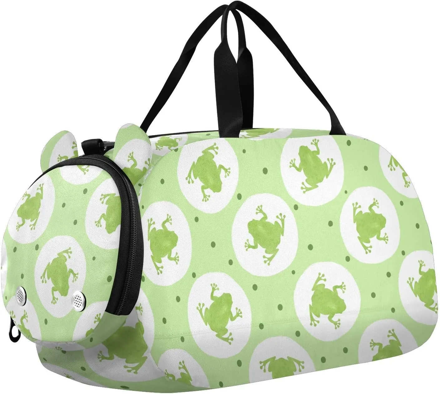VIGTRO Cute Green Frog Pattern Kids Overnight Travel Duffel Bag Sport Gym Bag for Boys Girls with Shoe Compartment, Carry On Weekender Luggage Bag for Dance Swim Yoga