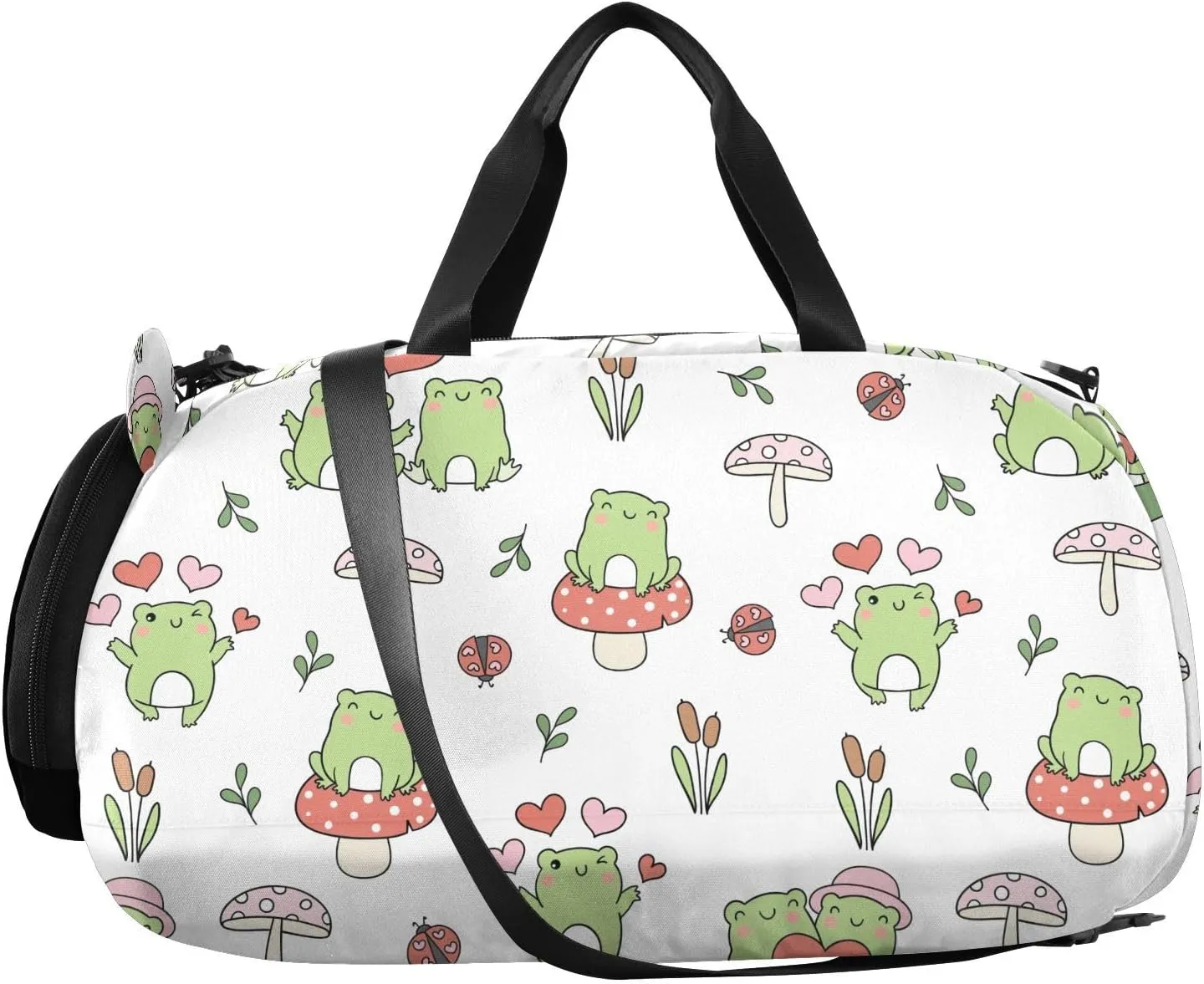 VIGTRO Cute Love Frog Couples Kids Overnight Travel Duffel Bag Sport Gym Bag for Boys Girls with Shoe Compartment, Carry On Weekender Luggage Bag for Dance Swim Yoga
