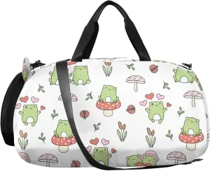 VIGTRO Cute Love Frog Couples Kids Overnight Travel Duffel Bag Sport Gym Bag for Boys Girls with Shoe Compartment, Carry On Weekender Luggage Bag for Dance Swim Yoga