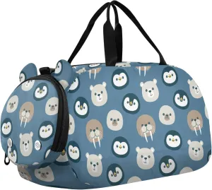 VIGTRO Cute Penguin Polar Bear Walrus Kids Overnight Travel Duffel Bag Sport Gym Bag for Boys Girls with Shoe Compartment, Carry On Weekender Luggage Bag for Dance Swim Yoga