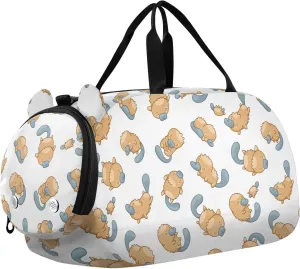 VIGTRO Cute Platypus Character Kids Overnight Travel Duffel Bag Sport Gym Bag for Boys Girls with Shoe Compartment, Carry On Weekender Luggage Bag for Dance Swim Yoga