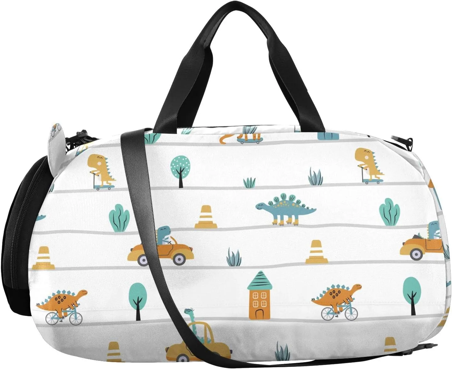 VIGTRO Dinosaur Car Kids Overnight Travel Duffel Bag Sport Gym Bag for Boys Girls with Shoe Compartment, Carry On Weekender Luggage Bag for Dance Swim Yoga