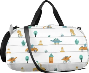 VIGTRO Dinosaur Car Kids Overnight Travel Duffel Bag Sport Gym Bag for Boys Girls with Shoe Compartment, Carry On Weekender Luggage Bag for Dance Swim Yoga