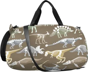 VIGTRO Dinosaurs Skeletons Bone Kids Overnight Travel Duffel Bag Sport Gym Bag for Boys Girls with Shoe Compartment, Carry On Weekender Luggage Bag for Dance Swim Yoga
