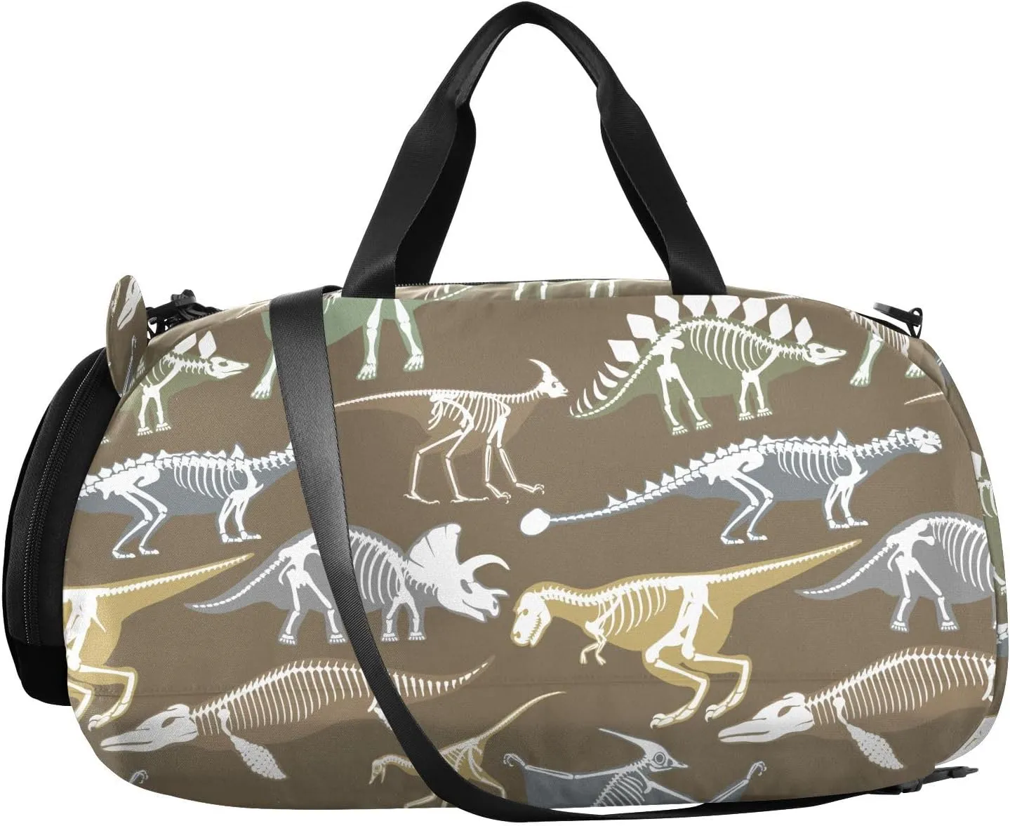 VIGTRO Dinosaurs Skeletons Bone Kids Overnight Travel Duffel Bag Sport Gym Bag for Boys Girls with Shoe Compartment, Carry On Weekender Luggage Bag for Dance Swim Yoga