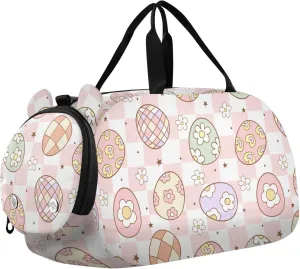 VIGTRO Disco Eggs Groovy Easter Retro Kids Overnight Travel Duffel Bag Sport Gym Bag for Boys Girls with Shoe Compartment, Carry On Weekender Luggage Bag for Dance Swim Yoga