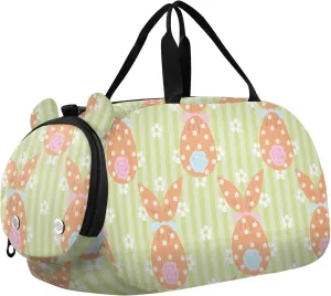 VIGTRO Easter Egg Bow Ears Flowers Kids Overnight Travel Duffel Bag Sport Gym Bag for Boys Girls with Shoe Compartment, Carry On Weekender Luggage Bag for Dance Swim Yoga