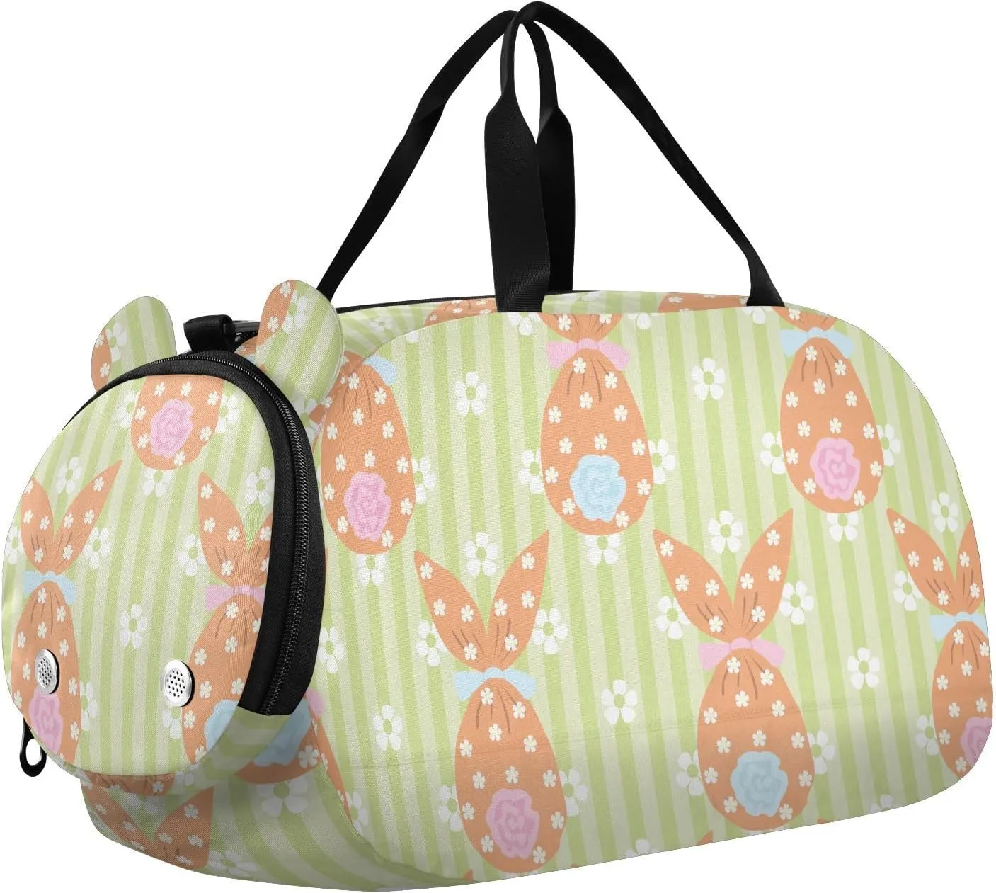 VIGTRO Easter Egg Bow Ears Flowers Kids Overnight Travel Duffel Bag Sport Gym Bag for Boys Girls with Shoe Compartment, Carry On Weekender Luggage Bag for Dance Swim Yoga
