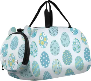 VIGTRO Easter Eggs Blue Pattern Kids Overnight Travel Duffel Bag Sport Gym Bag for Boys Girls with Shoe Compartment, Carry On Weekender Luggage Bag for Dance Swim Yoga