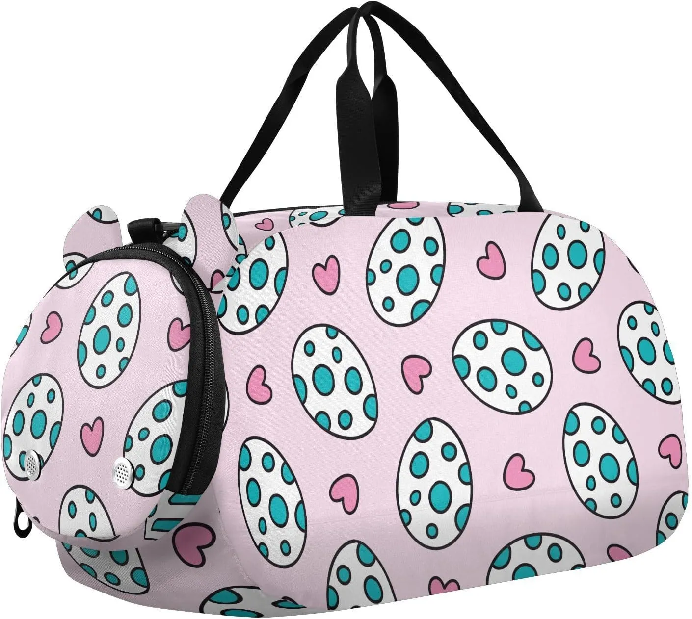 VIGTRO Easter Eggs Pink Hearts Kids Overnight Travel Duffel Bag Sport Gym Bag for Boys Girls with Shoe Compartment, Carry On Weekender Luggage Bag for Dance Swim Yoga