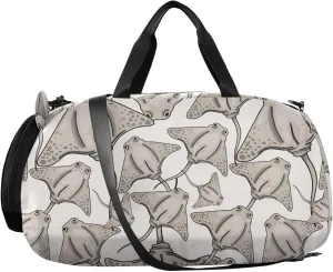 VIGTRO Fish Stingray Gray Pattern Kids Overnight Travel Duffel Bag Sport Gym Bag for Boys Girls with Shoe Compartment, Carry On Weekender Luggage Bag for Dance Swim Yoga