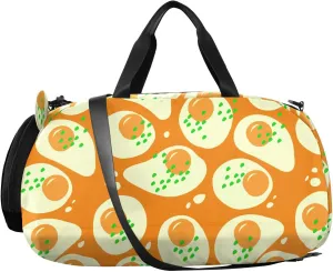 VIGTRO Fried Egg with Scallion Pattern Kids Overnight Travel Duffel Bag Sport Gym Bag for Boys Girls with Shoe Compartment, Carry On Weekender Luggage Bag for Dance Swim Yoga
