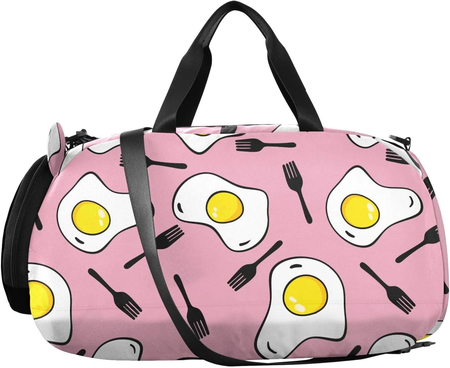 VIGTRO Fried Eggs Forks Pink Background Kids Overnight Travel Duffel Bag Sport Gym Bag for Boys Girls with Shoe Compartment, Carry On Weekender Luggage Bag for Dance Swim Yoga