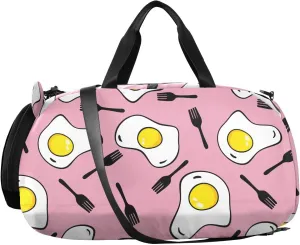 VIGTRO Fried Eggs Forks Pink Background Kids Overnight Travel Duffel Bag Sport Gym Bag for Boys Girls with Shoe Compartment, Carry On Weekender Luggage Bag for Dance Swim Yoga