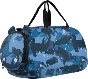 VIGTRO Hammerhead Shark Silhouette Kids Overnight Travel Duffel Bag Sport Gym Bag for Boys Girls with Shoe Compartment, Carry On Weekender Luggage Bag for Dance Swim Yoga