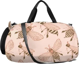 VIGTRO Hand Drawn Bees Pattern Kids Overnight Travel Duffel Bag Sport Gym Bag for Boys Girls with Shoe Compartment, Carry On Weekender Luggage Bag for Dance Swim Yoga