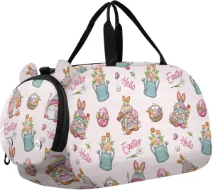 VIGTRO Happy Easter Cute Gnome Eggs Kids Overnight Travel Duffel Bag Sport Gym Bag for Boys Girls with Shoe Compartment, Carry On Weekender Luggage Bag for Dance Swim Yoga