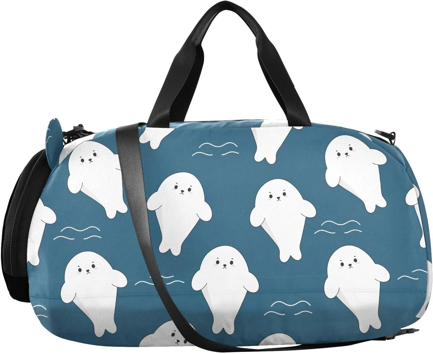 VIGTRO Kawaii Seal Animal Swimming Kids Overnight Travel Duffel Bag Sport Gym Bag for Boys Girls with Shoe Compartment, Carry On Weekender Luggage Bag for Dance Swim Yoga