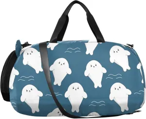 VIGTRO Kawaii Seal Animal Swimming Kids Overnight Travel Duffel Bag Sport Gym Bag for Boys Girls with Shoe Compartment, Carry On Weekender Luggage Bag for Dance Swim Yoga