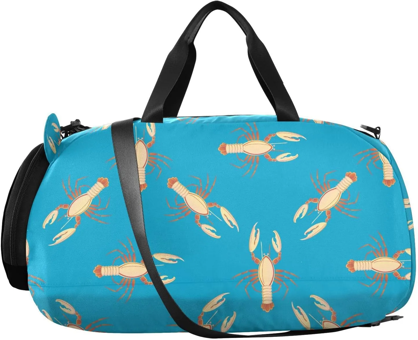 VIGTRO Lobster Blue Pattern Kids Overnight Travel Duffel Bag Sport Gym Bag for Boys Girls with Shoe Compartment, Carry On Weekender Luggage Bag for Dance Swim Yoga