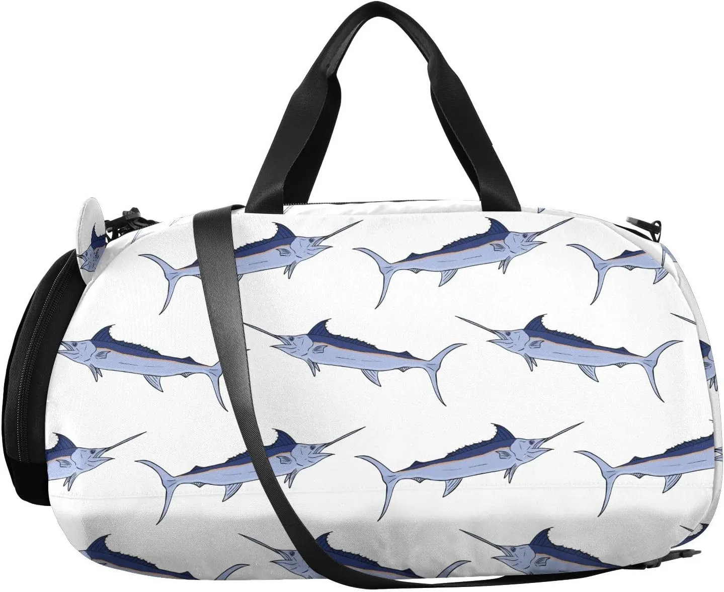 VIGTRO Marlin Fishes Seamless Pattern Kids Overnight Travel Duffel Bag Sport Gym Bag for Boys Girls with Shoe Compartment, Carry On Weekender Luggage Bag for Dance Swim Yoga